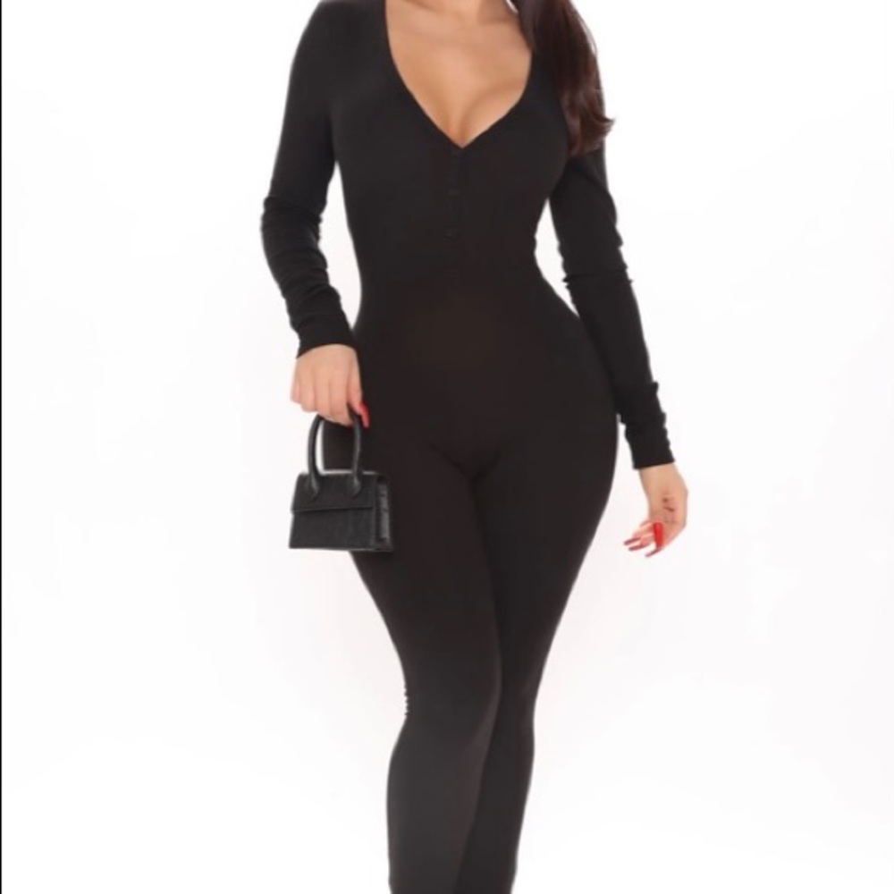 Black women’s deep V neck soft cotton jumpsuit